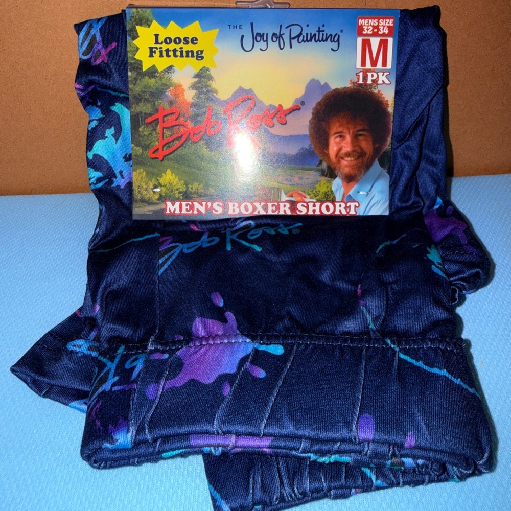 Bob Ross Boxer Shorts Men M NEW Loose Fitting Joy of Painting Navy Blue